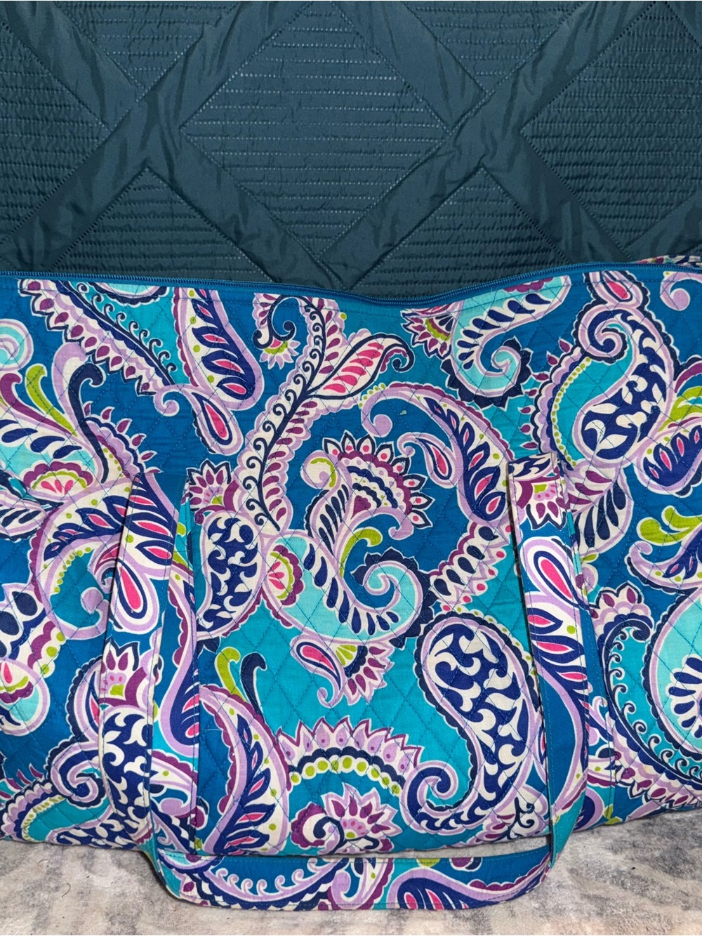 Blue Paisley Quilted Tote Bag - Vibrant Blue Bedding Accessory- Vera Bradley